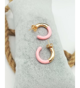 Pembe ve Altın Renk Detaylı Küpe