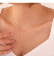 925 Ayar Gümüş Kelebek ve Çiçek Kolye (Gold)