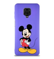 Xiaomi Redmi Note 9 Pro Soft Premier Kapak Mickey Mouse-E Tasarımlı Silikon Kılıf - Mor (Şeffaf)