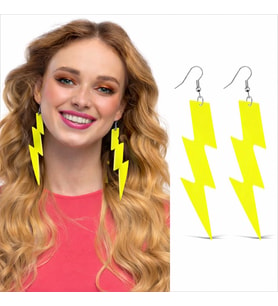 Retro Neon Sarı Şimşek Küpe