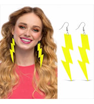 Retro Neon Sarı Şimşek Küpe