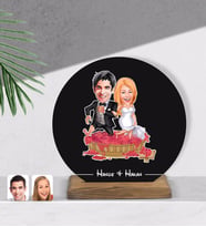 BK Gift Kişiye Özel Evleniyoruz Karikatürlü Yuvarlak Ahşap Biblo-10