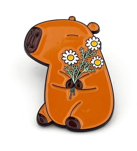 Kapibara Capybara Sevimli Hayvan Papatya Saksısı Çiçek Metal Rozet RX011