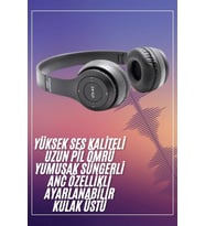 Bluetooth Kablosuz Kulaklık Siyah Wireless 5.0 Kulak Üstü Uzun Pil Ömrü
