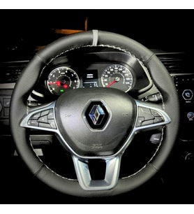 DİKİŞLİ DİREKSİYON KILIFI SİYAH DERİ NOKTALI DERİ GRİ YÜZÜK GRİ DİKİŞLİ RENAULT EXPRESS İÇİN
