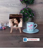Öğretmene Hediye Fotoğraflı Dekoratif Taş, Ahşap Altlıklı Türk Kahvesi Fincanı Hediye Öğretmenler Günü Hediyesi (Model 2)