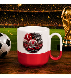 BK Gift Kişiye Özel Türkiye Taraftar Temalı 2026 Dünya Kupası Tasarımlı Kırmızı Joyful Kupa Bardak -4, Tek Yürek Milli Takım Ruhu