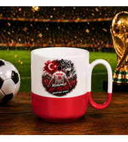 BK Gift Kişiye Özel Türkiye Taraftar Temalı 2026 Dünya Kupası Tasarımlı Kırmızı Joyful Kupa Bardak -4, Tek Yürek Milli Takım Ruhu
