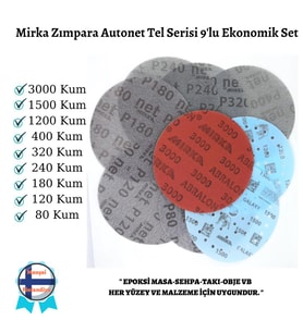 EPOKSİ REÇİNE ZIMPARA SETİ MIRKA AUTONET TEL ZIMPARA 9'LU SET EKO (Altın-Beyaz)