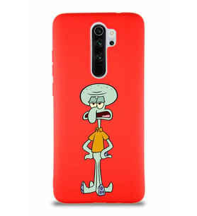 Xiaomi Redmi Note 8 Pro Soft Premier Kapak Squidward Dokunaç Tasarımlı Silikon Kılıf - Kırmızı (Şeffaf)