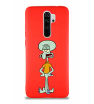 Xiaomi Redmi Note 8 Pro Soft Premier Kapak Squidward Dokunaç Tasarımlı Silikon Kılıf - Kırmızı (Şeffaf)