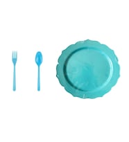 Omeyva Mika Plastik Turkuaz Sorfa Piknik Seti - 26 Cm. - 24 Kişilik Tabak Çatal Kaşık Takımı