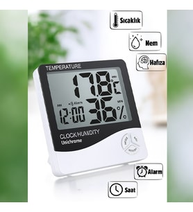 Dijital Oda Termometresi  Sıcaklık ve Nem Ölçer Masa Saati  Alarm ve Hafıza Özellikli LCD Ekran (Karışık)