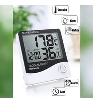 Dijital Oda Termometresi  Sıcaklık ve Nem Ölçer Masa Saati  Alarm ve Hafıza Özellikli LCD Ekran (Karışık)
