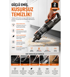 Type C Şarjlı Kablosuz El Süpürgesi Hafif ve Taşınabilir