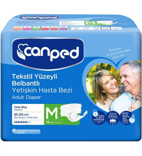 Canped Hasta Bezi Yetişkin Bel Bantlı Tekstil Yüzey M-Orta Boy 18 Adet Tekli Pk