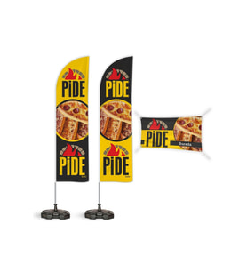 Pide Temalı 2 Yelken Bayrak 1 100x50 cm Branda Takımı