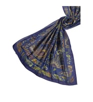Mısırlı Eşarp Etnik Desenli Pamuklu Şal 75x190 cm (Lacivert - Taba)