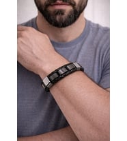 Steel Block Hakiki Deri Erkek Bileklik – Çelik Detaylı Modern Tasarım-50-544