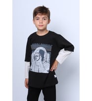 ERKEK ÇOCUK UZUN KOLLU İNCE SWEAT WORLDWİDE BASKILI C53 (Siyah)
