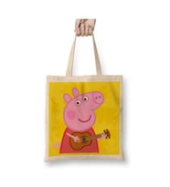 Peppa Pig Guitar Beyaz Bez Çanta Uzun Saplı Alışveriş Çantası Plaj Çantası