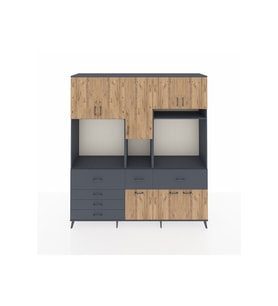Hyperion Dolap 10 Raflı 6 Çekmeceli 8 Kapaklı 220x44x243 Antrasit-Çam/Antrasit