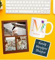 Kişiye Özel Baş Harf İsim Soyisim Beyaz Kupa 3 Fotoğraflı Kolaj Ve Kendi Mesajını Oluştur Kart Seti
