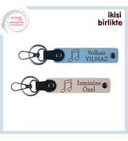 Birlikte Seçilen İlk Şarkıya Sevgilerle, Kişiye Özel Deri Anahtarlık Takımı, Gök Mavi-Pudra