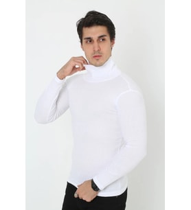 Erkek Fitilli Kaşkorse Kumaş Boğazlı Full Likralı Slimfit Body - Beyaz