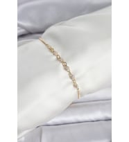 Gold Renk Zincir Model Zirkon Taşlı Pirinç Asansörlü Kadın Bileklik 5886 - HPSBYI7418-9537