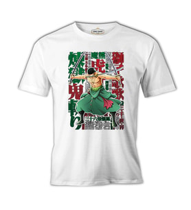 One Piece Roronoa Zoro with a Swords in the Mouth Beyaz Erkek Tshirt