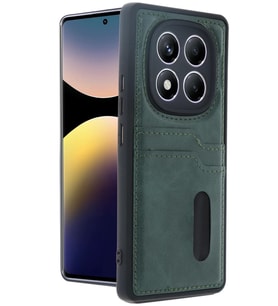 Newface Xiaomi Redmi Note 14 Pro 5G Kılıf Sara Kartvizitli Deri Kılıf - Koyu Yeşil
