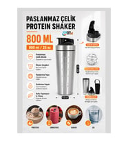 304 Çelik Protein Shaker 800 ml Topaksız Karıştırıcı Toplu Kılıflı Sızdırmaz Kapaklı Fitness Shaker Smoothie Matarası