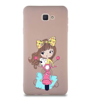 Samsung Galaxy J7 Prime Soft Premier Kapak Vespagirl Tasarımlı Silikon Kılıf - Pudra (Şeffaf)