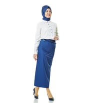 SORALLİNE 770 PARLEMENT MAVİSİ BAYAN KALEM ETEK  90 CM BOYUNDA ASTARLI (Koyu Mavi)