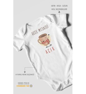 Gece Mesaisi Açık Baskılı Bebek Zıbını – Çıtçıtlı Body  %100 Pamuk Kısa Kol