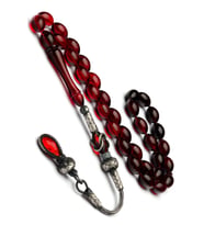 Erkek Hediyelik Gümüş Püskül 8x12mm Ateş Kehribar Tesbih (Çok Renkli)