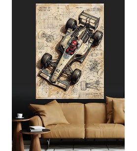 Formula 1 Yarış Arabası Teknik Planı Dekoratif Kanvas - Mdf Ahşap Tablo