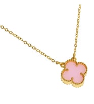 Kadın Pembe Renk Yonca Model Çelik Kolye (Gold)