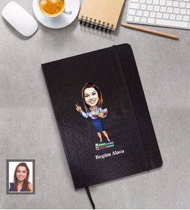 Kişiye Özel Öğretmen Karikatürlü Siyah Defter Bayan-19