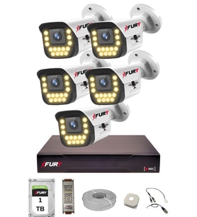 FURY 5 li Sesli 15 Warm Led Gece Renkli Görüş Su Geçirmez Güvenlik Kamerası Seti 1TB