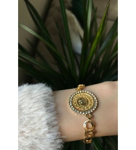 Zirkon Taşlı Ata Zincir Bileklik (Gold)