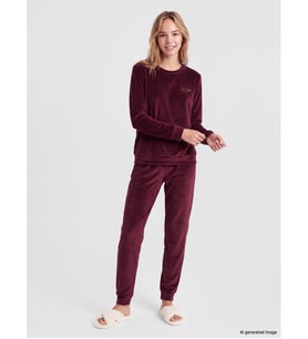 LCW DREAM Mürdüm Bisiklet Yaka Kadife Pijama Takım