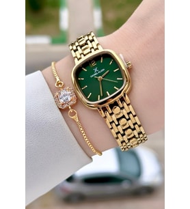 Daniel Klein DKISTE1536 Kadranı Yeşil Kordonu Gold Renk 26 mm Kadın Kol Saati ve Bileklik