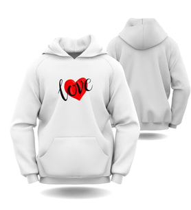 Sevgililer Günü Erkek Kadın Love Kalp Görselli Kapüşonlu Hoodie Sweatshirt 6011 (Beyaz)