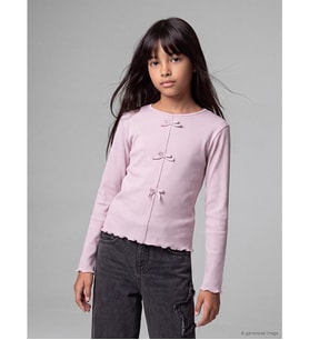 LCW Kids Lila Fiyonk Detaylı Kız Çocuk Tişört