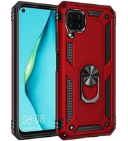 Huawei P40 Lite Uyumlu Tank Kılıf Yüzüklü Standlı Yüksek Koruma (Bordo)