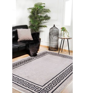 Gri Dijital Baskı Geometrik Desenli Kaymaz Tabanlı Modern Salon Halısı Koridor Polyester