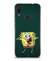 Xiaomi Redmi Note 7 Soft Premier Kapak Sünger Bob Tasarımlı Silikon Kılıf - Yeşil (Şeffaf)