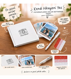 Mini Anı Defteri 17x17 Cm - 20 Adet 5x7 Cm İntax Fotoğraf Baskı, Beyaz Jel Kalem ve Bant Hediye